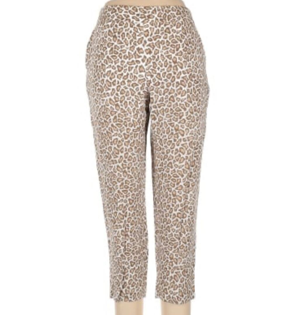 NEW Pendleton Trouser Pants Linen Blend Cropped Office Leopard Print Tan Size 8